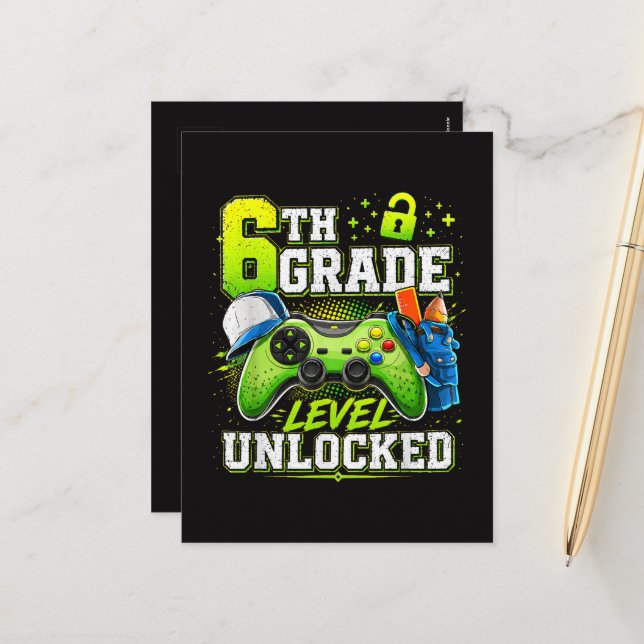 Back to School 6th Sixth Grade Level Unlocked  Holiday Postcard (Front/Back In Situ)