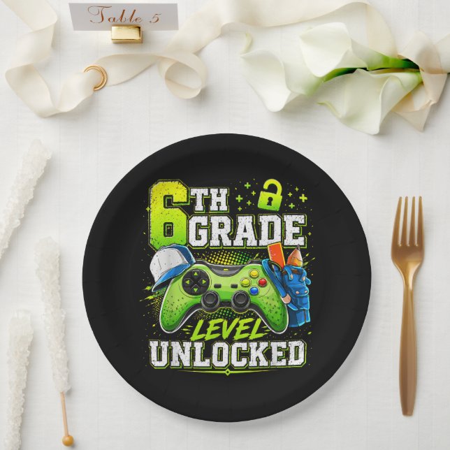 Back to School 6th Sixth Grade Level Unlocked Paper Plate (Wedding)