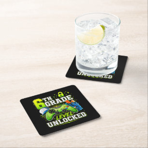 Back to School 6th Sixth Grade Level Unlocked Square Paper Coaster
