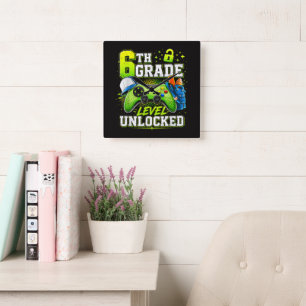 Back to School 6th Sixth Grade Level Unlocked Square Wall Clock