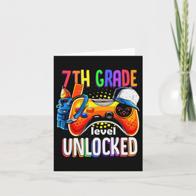Back To School 7th Seventh Grade Level Unlocked  Card (Front)