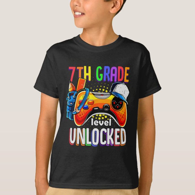 Back To School 7th Seventh Grade Level Unlocked  T-Shirt (Front)