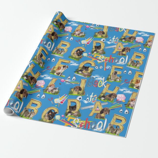 Back To School ABC Repeat Design Wrapping Paper (Unrolled)
