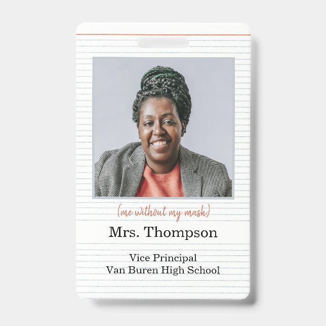 Back to School Administrator ID Badge with photo (Front)