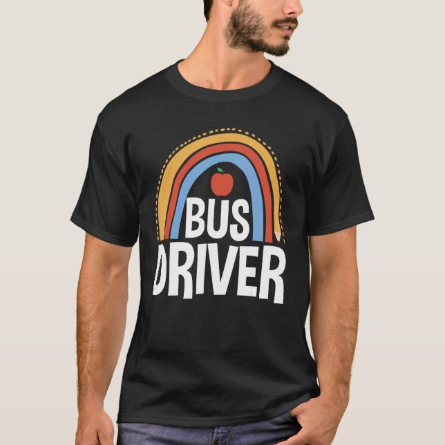 Back To School Appreciation Boho Rainbow Bus Drive T-Shirt (Front)