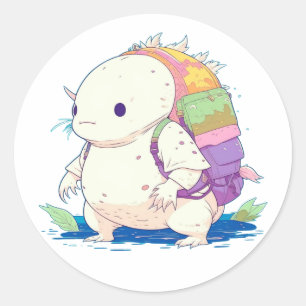 Back to School Axolotl Kawaii Cartoon Classic Round Sticker