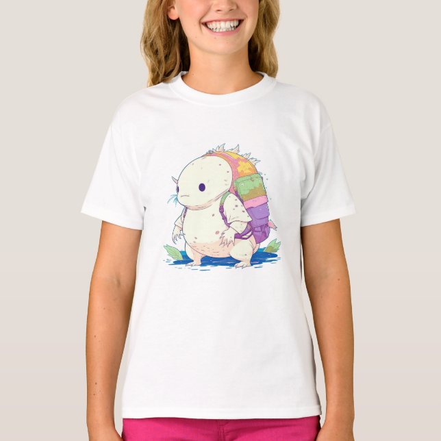 Back to School Axolotl Kawaii Cartoon T-Shirt (Front)