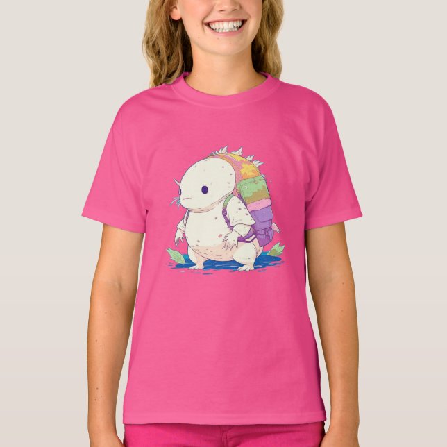 Back to School Axolotl Kawaii Cartoon T-Shirt (Front)