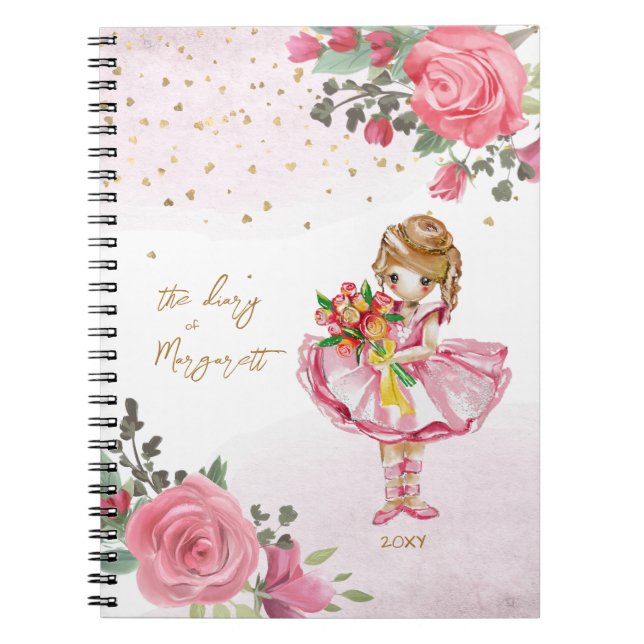 Back To School Ballet Girl Pink Floral Cute Daily  Notebook (Front)