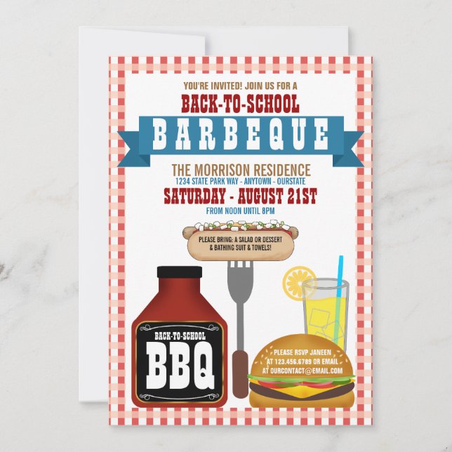 Back to School Barbeque Party Invitations (Front)