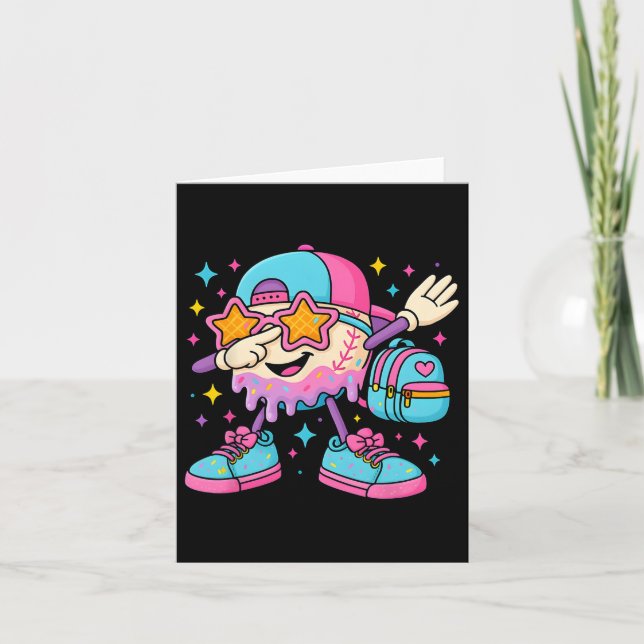 Back To School Baseball Ice Cream Drip First Day O Card (Front)