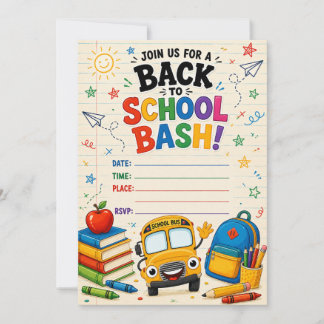 Back to School Bash Bus and Books Invitation