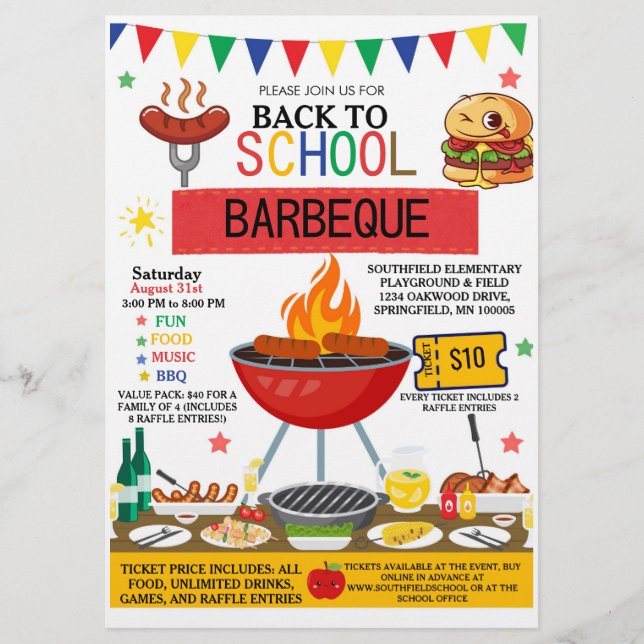 Back to School BBQ Invitation Flyer Editable (Front)
