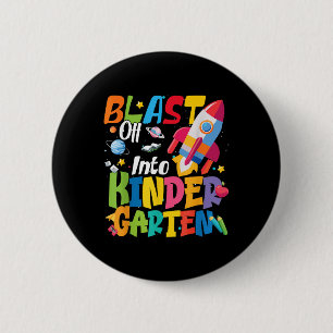 Back To School Blast Off Into Kindergarten Cute Bo 6 Cm Round Badge