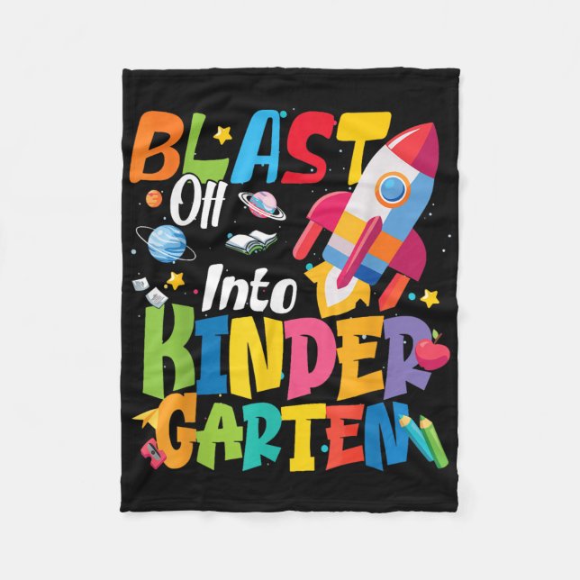 Back To School Blast Off Into Kindergarten Cute Bo Fleece Blanket (Front)