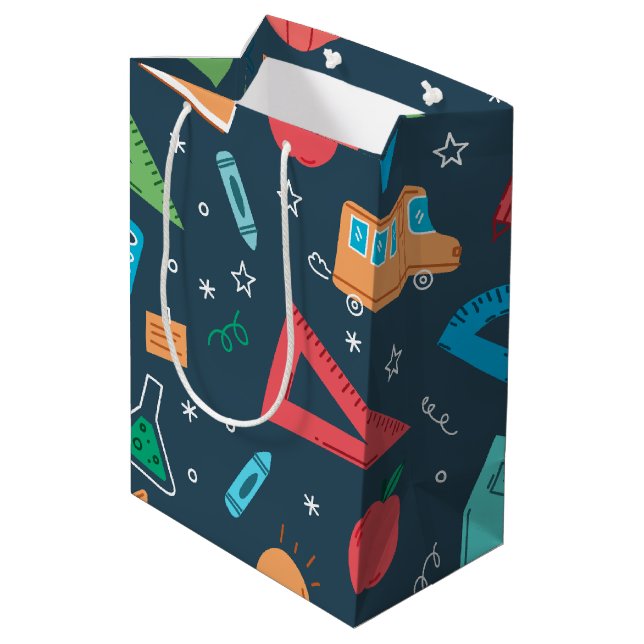 Back to school blue supplies medium gift bag (Back Angled)