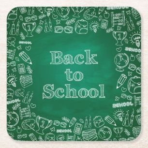 Back to school board and clipart square paper coaster