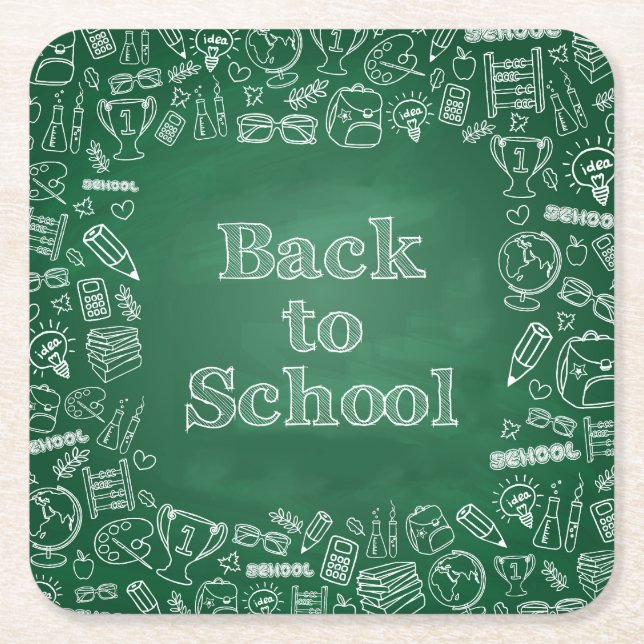 Back to school board and clipart square paper coaster (Front)