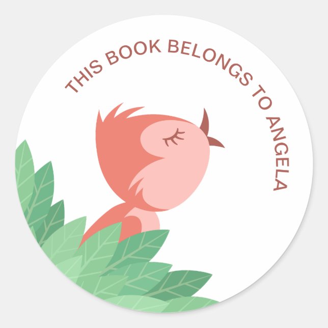 Back to School Bookplate Cute Bird Chick Girly Classic Round Sticker (Front)