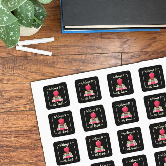 Back-to-School Books Apple Square Black Stickers