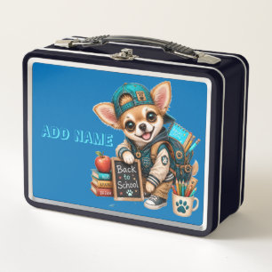 Back to School boy Pup (teal) Metal Lunch Box