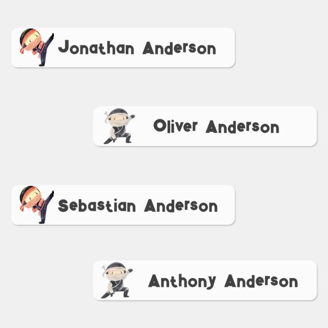 Back to School Boys Cute Ninja Kids Name (Group)