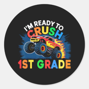 Back To School Boys First Day Of 1st Grade Monster Classic Round Sticker