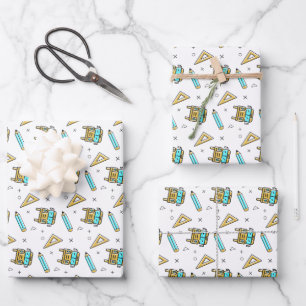 Back to School Bus & Supplies Pattern Wrapping Paper Sheet