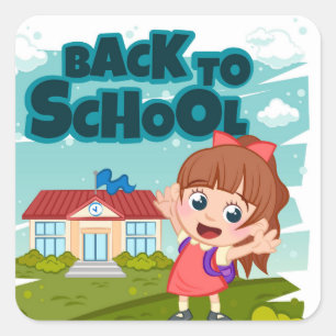 Back To School Cartoon Square Sticker