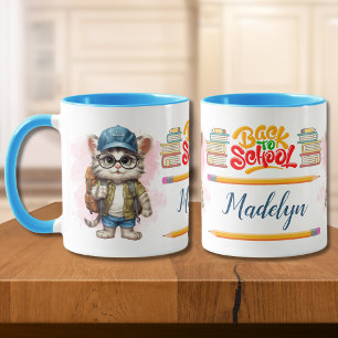 Back To School Cat Wearing Backpack Personalised Mug