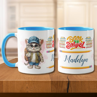 Back To School Cat Wearing Backpack Personalised Mug