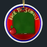 Back To School Chalk Board - Add Message Ceramic Tree Decoration<br><div class="desc">* Customise this ornament by adding name of teacher or school, or other information. Don't forget the backside of the double sided ceramic ornament! Add a photo, too! A nice gift for your favourite student (as a gift from teacher), instructor or mentor. Click the CUSTOMIZE button to get started! *...</div>