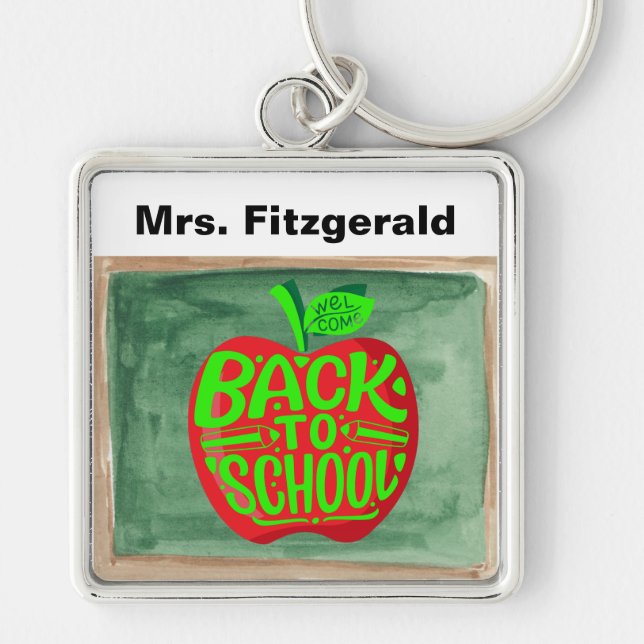 Back to School Chalkboard Red Apple Keychain  (Front)