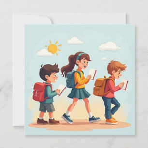 Back to school children Flat Holiday Card