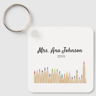 Back to school colour pencils add name class year key ring