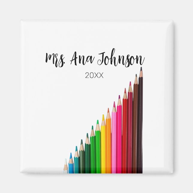 Back to school colour pencils add name class year magnet (Front)