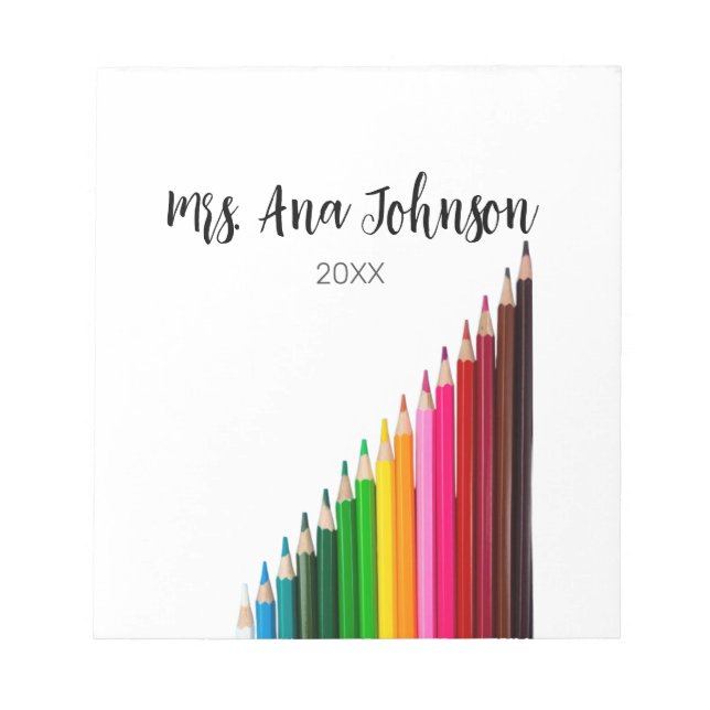 Back to school colour pencils add name class year notepad (Front)