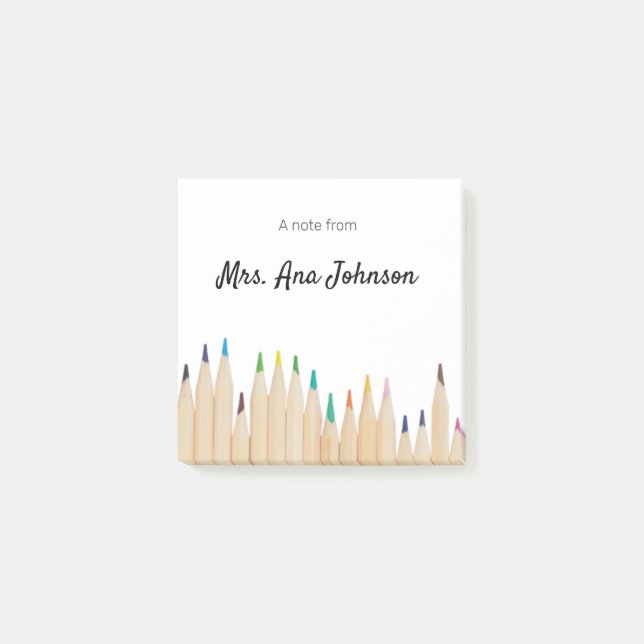 Back to school colour pencils add name class year post-it notes (Front)