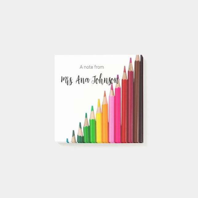 Back to school colour pencils add name class year post-it notes (Front)