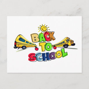 Back to School Colourful Cartoon Design with Schoo Holiday Postcard