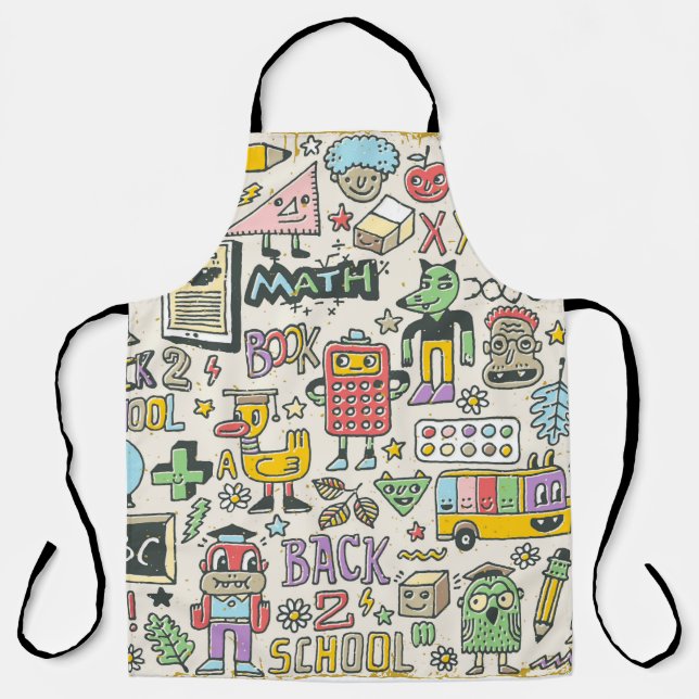 Back to school colourful doodle set 2. Hand drawn  Apron (Front)