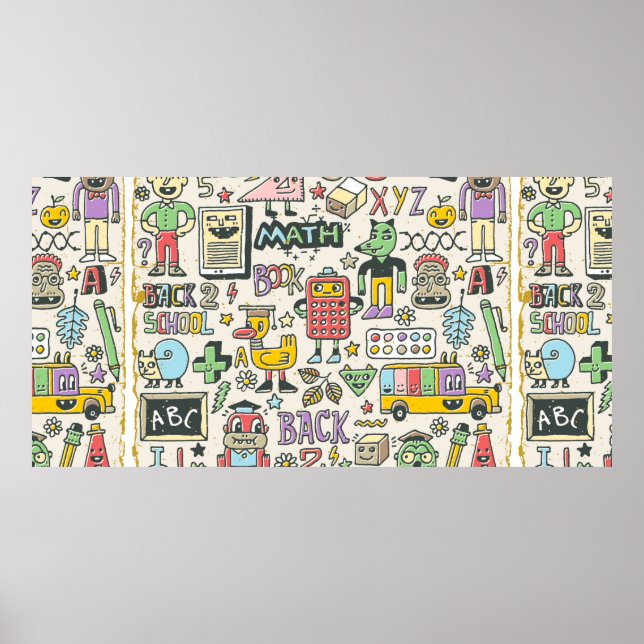 Back to school colourful doodle set 2. Hand drawn  Poster (Front)