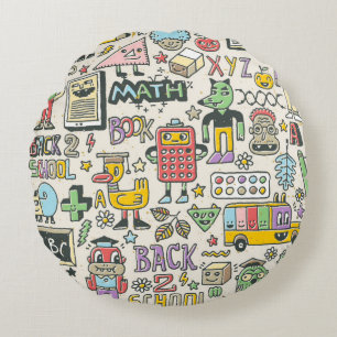 Back to school colourful doodle set 2. Hand drawn Round Cushion
