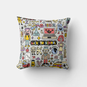 Back to school colourful doodle set. Vintage illus Cushion