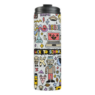 Back to school colourful doodle set. Vintage illus Thermal Tumbler
