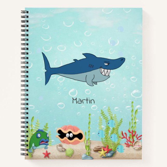 Back to School Colourful Kids Shark Sketchbook Notebook (Front)