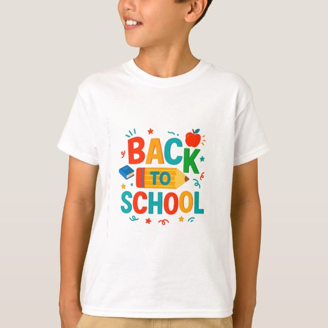 Back to School" Colourful Pencil & Apple Graphic T-Shirt (Front)