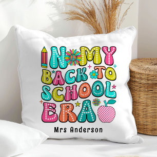Back to school colourful retro teacher  cushion