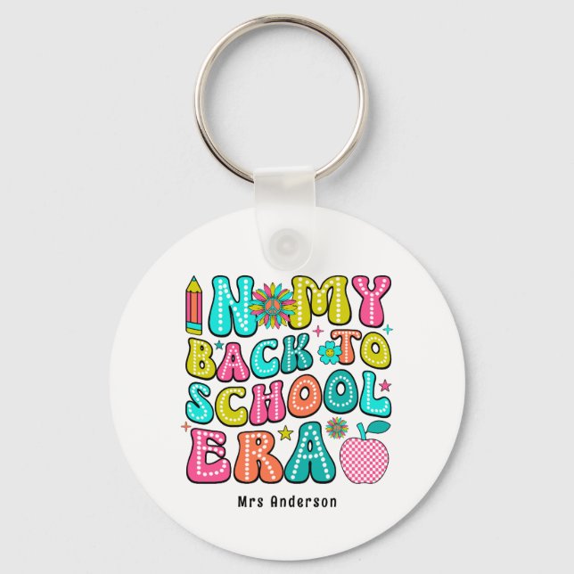 Back to school colourful retro teacher  key ring (Front)