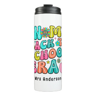 Back to school colourful retro teacher thermal tumbler
